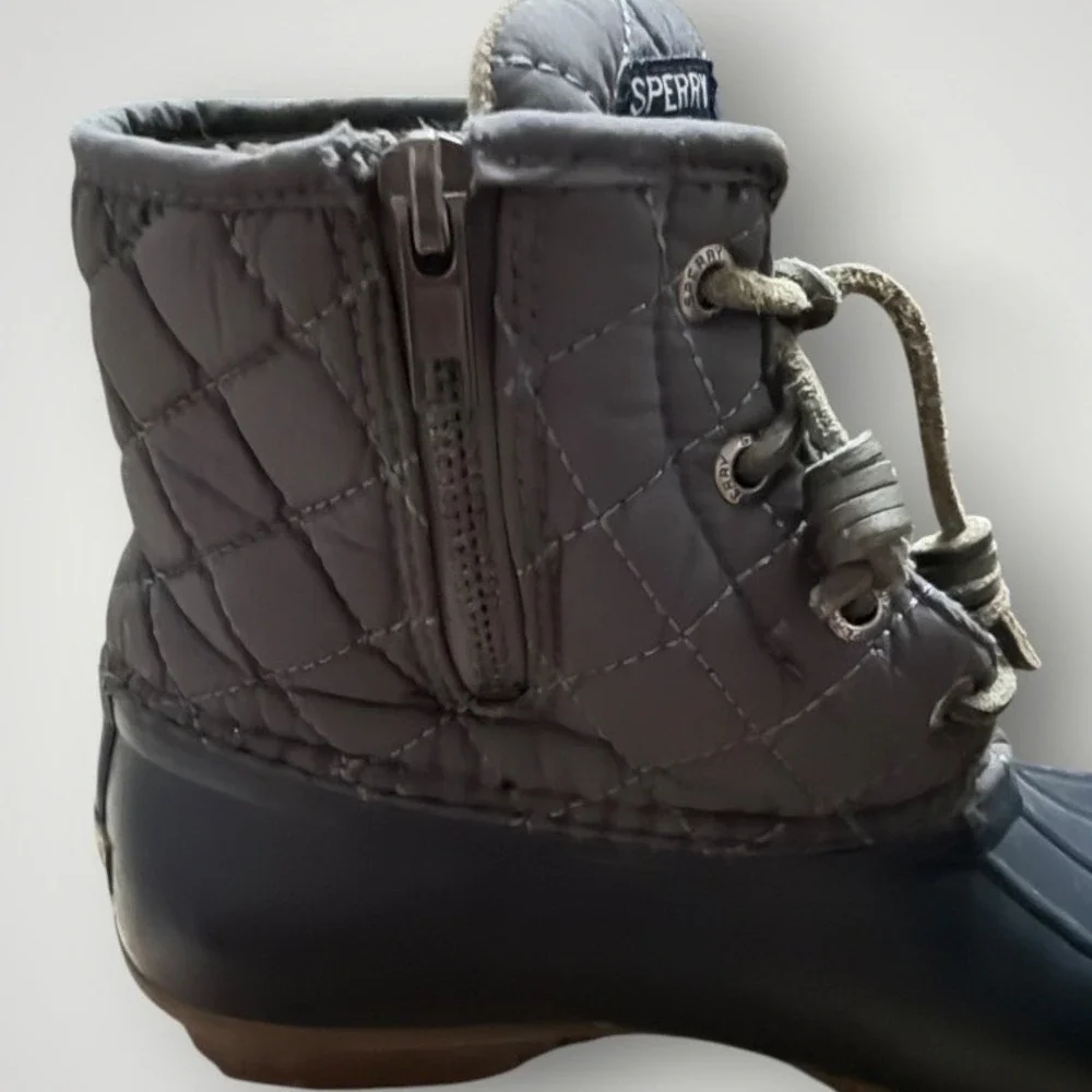 Sperry Saltwater Quilted Duck Rain Boots Women 8 Black Waterproof Preppy Coastal